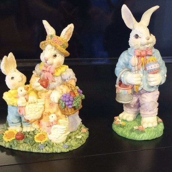Other - Easter Bunny Figurine Pair - Pastel Multi-Color Decorative Rabbits